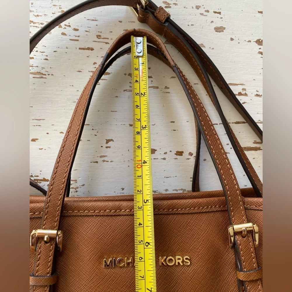 Michael Kors Brown Tan Gold Tote Shoulder Bag Purse with Crossbody Strap - Picture 8 of 16